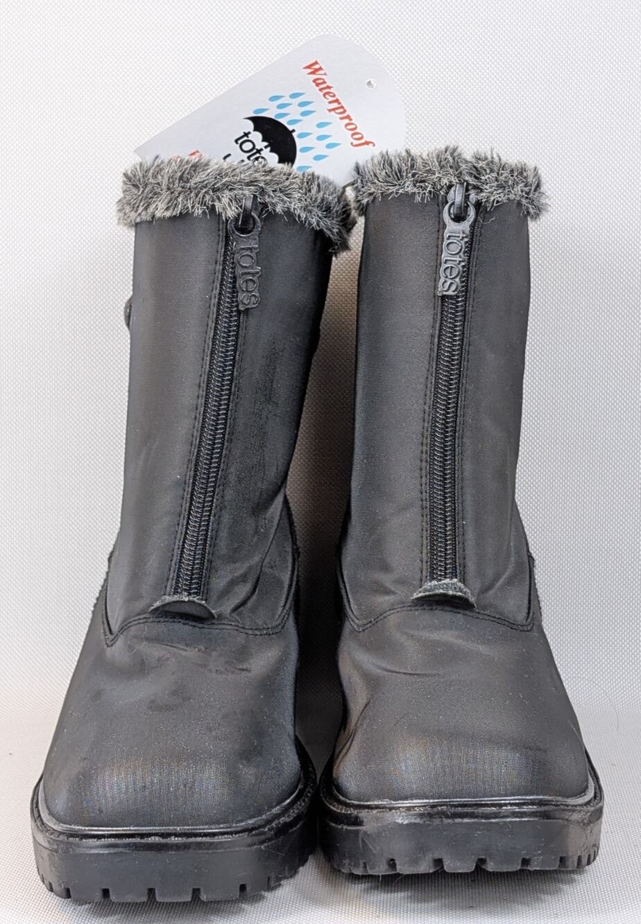 Womens TOTES Anita Black Waterproof Footwear Zip Up Snow Boots Women's Sz 8 Med